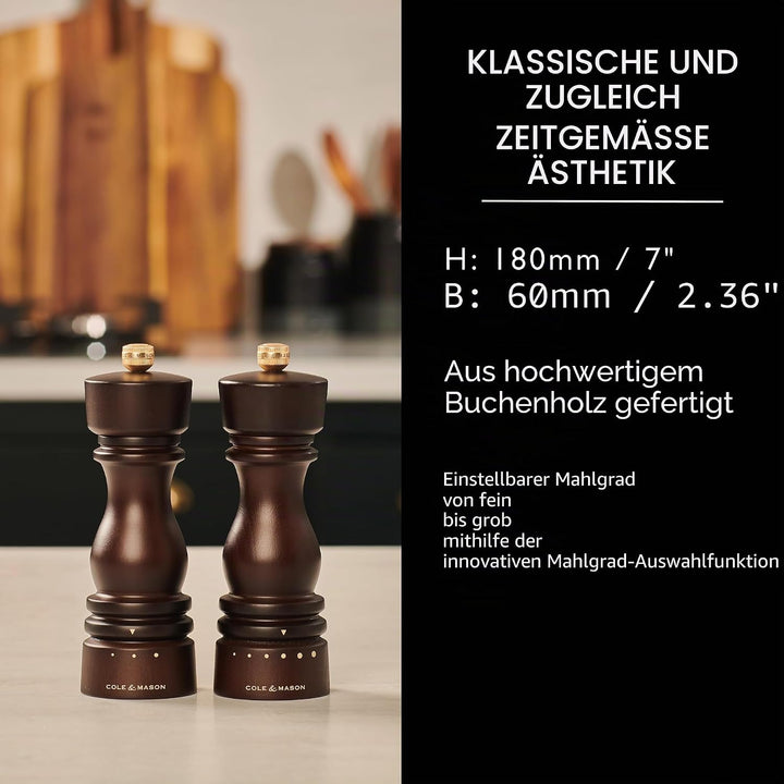 Cole & Mason London Salz- und Pfeffermühle Geschenkset – nachfüllbare Gewürzstreuer mit Premium-Holz