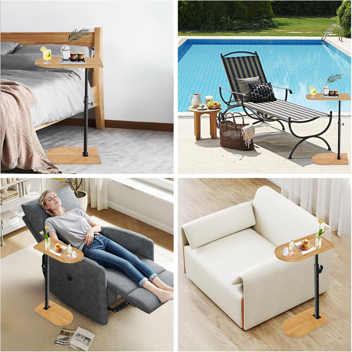 Beistelltisch C Form Höhenverstellbar Kleiner Tisch Bambusholz und Metall Couchtisch Sofatisch Kaffe