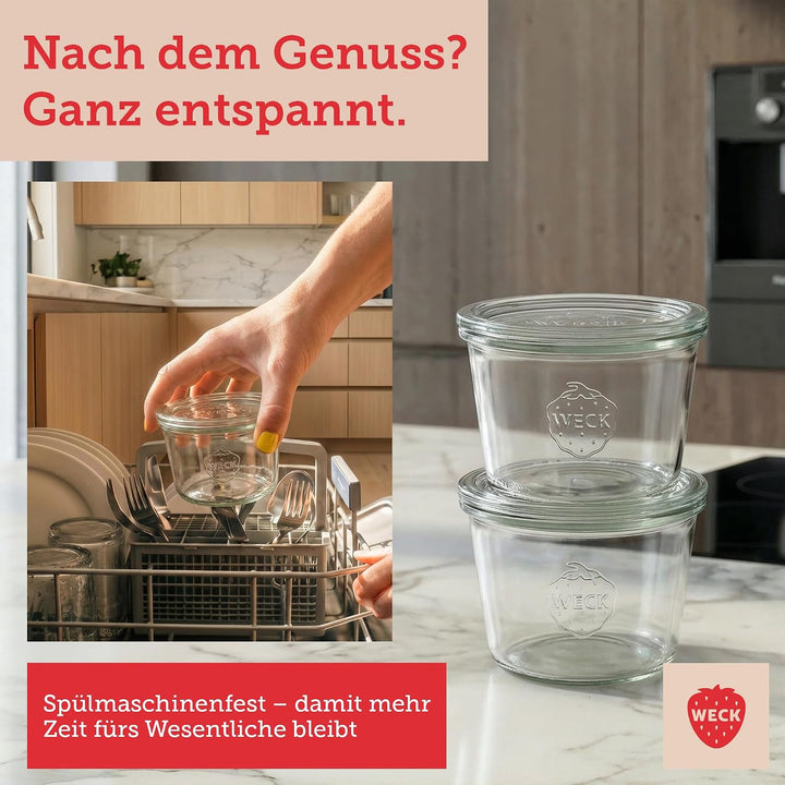 Weck Gläser 280ml – 6er Set mit Deckeln – Sturzform – robuste, stapelbare Einkoch- &amp; Einweckgläser -