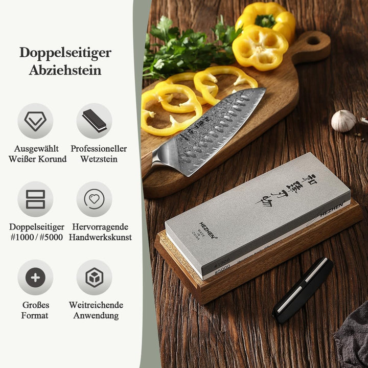 HEZHEN Doppelseitiger Abziehstein, Gross Weisskorund Schleifstein Wetzstein, Professionell Messersch