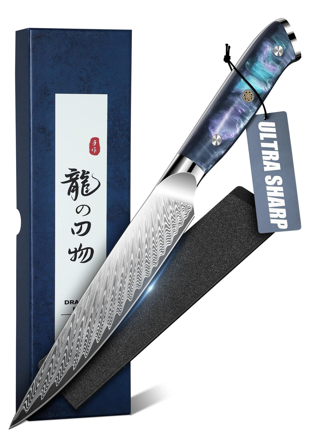 DRAGON RIOT Japanisches Universalmesser Küche - Obstmesser mit Scheide, Scharfes Gemüsemesser für vi