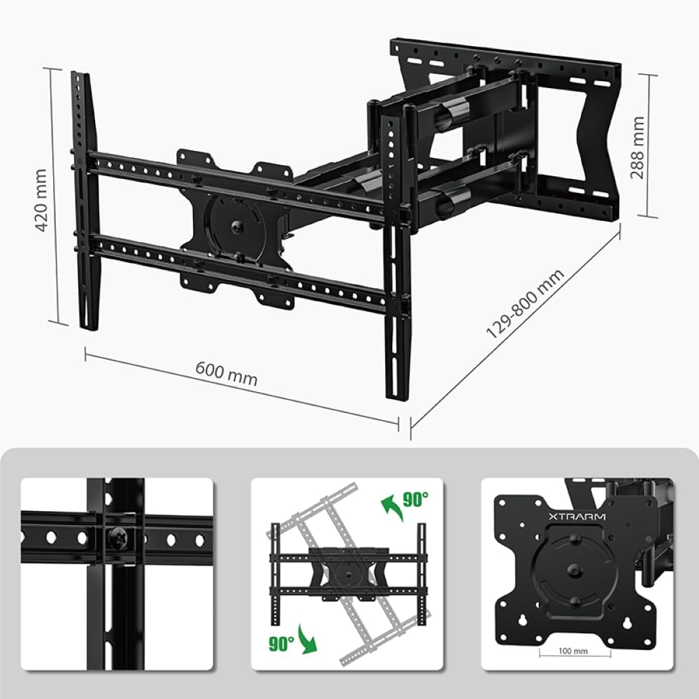 XTRARM TiTon Double 80 cm TV-Wandhalterung, schwenken neigen rotierbar, 80kg VESA max.600x400 80 cm
