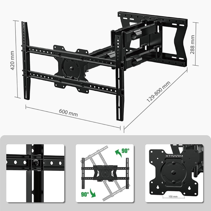 XTRARM TiTon Double 80 cm TV-Wandhalterung, schwenken neigen rotierbar, 80kg VESA max.600x400 80 cm
