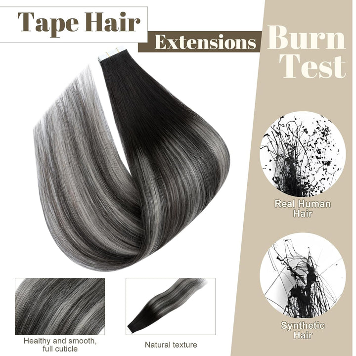 SEGO Tape Extensions Echthaar Haarverlängerung 10 Tressen Klebeband 25g Balayage Haarteile 7A Glatt