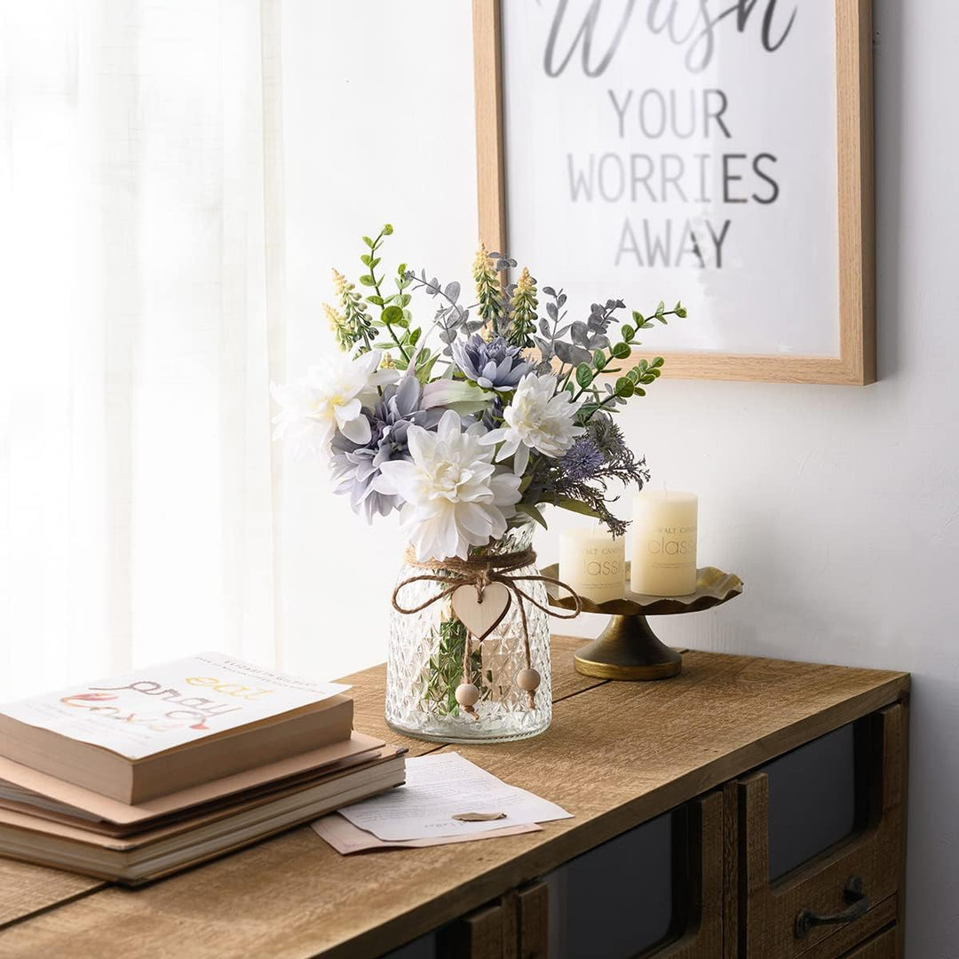COZZI CODI Gefälschte Blumen mit Vase, künstliche Blaue Blumen in Vase, Seidenblumen-Arrangement mit
