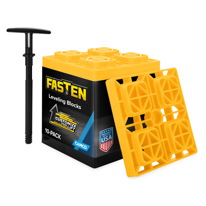 Camco Fasten 2x2 Leveling Block for Single Tires-Interlocking Design Allows Stacking to Desired Heig