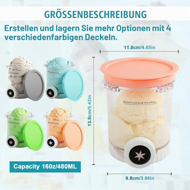 4 Stück Ersatz für Ninja Creami Swirl Behälter NC701EU 480ML, BPA-frei &amp; Spülmaschinenfest, Ersatzbe