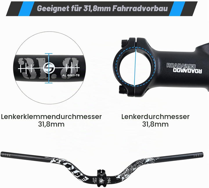 ROADNADO MTB Riser Lenker 31.8mm Aluminiumlegierung Fahrrad Lenker Riser 50mm Extra Langer Mountainb