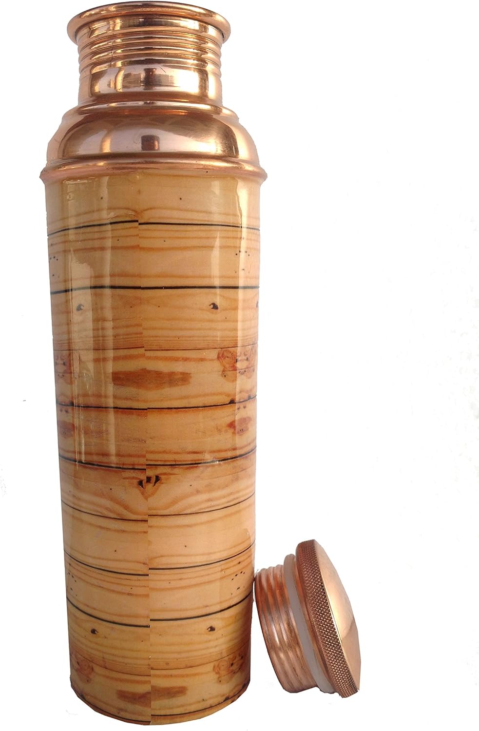 Holz Design Siebdruck reines Kupfer Wasser Flasche 950 ml Fassungsvermögen Ayurveda Gesundheit Benef