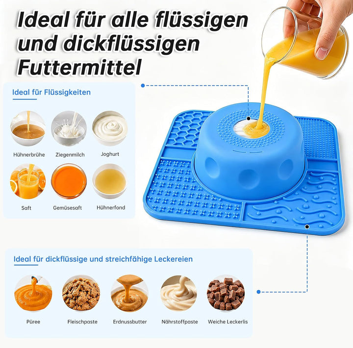 Anti Schling Napf &amp; Schleckmatte für Hunde, für flüssige Leckerlis, M