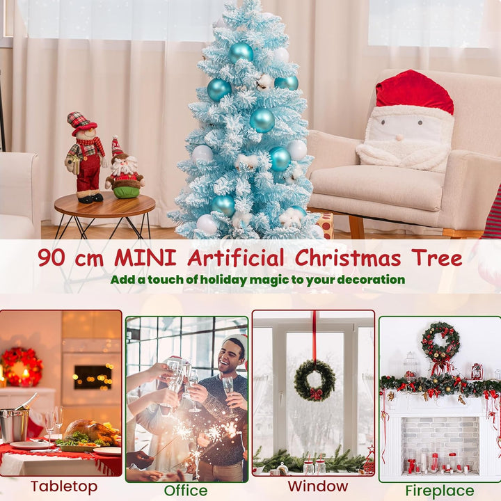 KOMFOTTEU 90 cm Künstlicher Weihnachtsbaum, Tisch Christbaum mit 24 dekorativen Kugelornamenten & 12