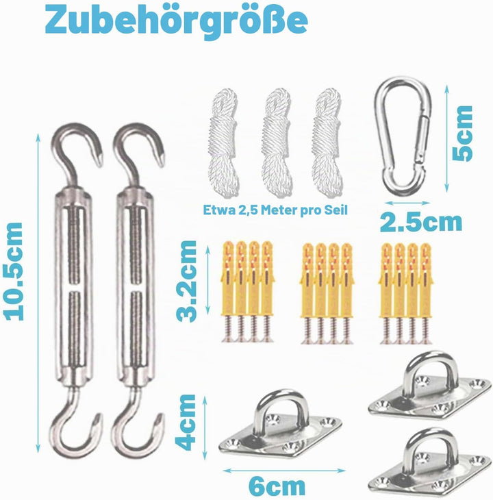 Sunal Sonnensegel Dreieckig 3x3x4.3m mit Befestigung Set,PES Polyester Wasserdicht,inkl Befestigungs
