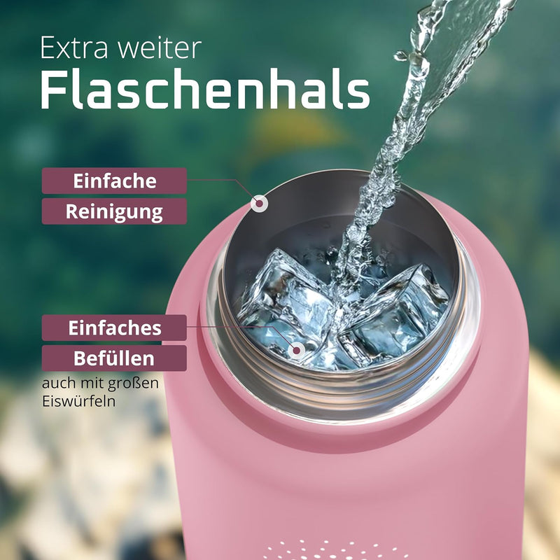 Trinkflasche Edelstahl ACTIVE FLASK + Strohhalm (3 Deckel) BPA-frei, Auslaufsicher, Kohlensäure geei