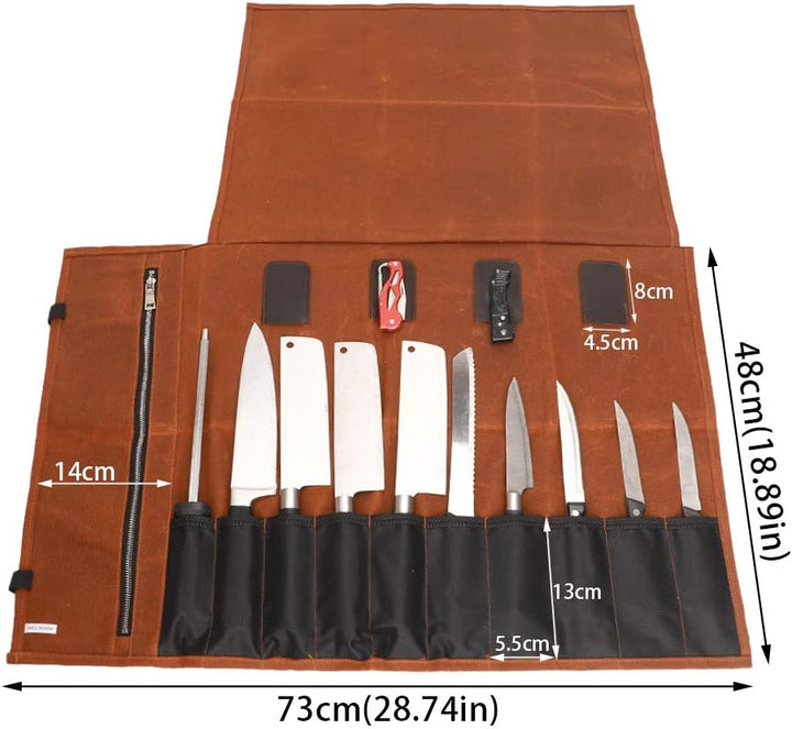 QEES Chef Messer Rolle Tasche 16 Oz gewachste Canvas wasserdichte Reissverschluss Werkzeugtasche 15