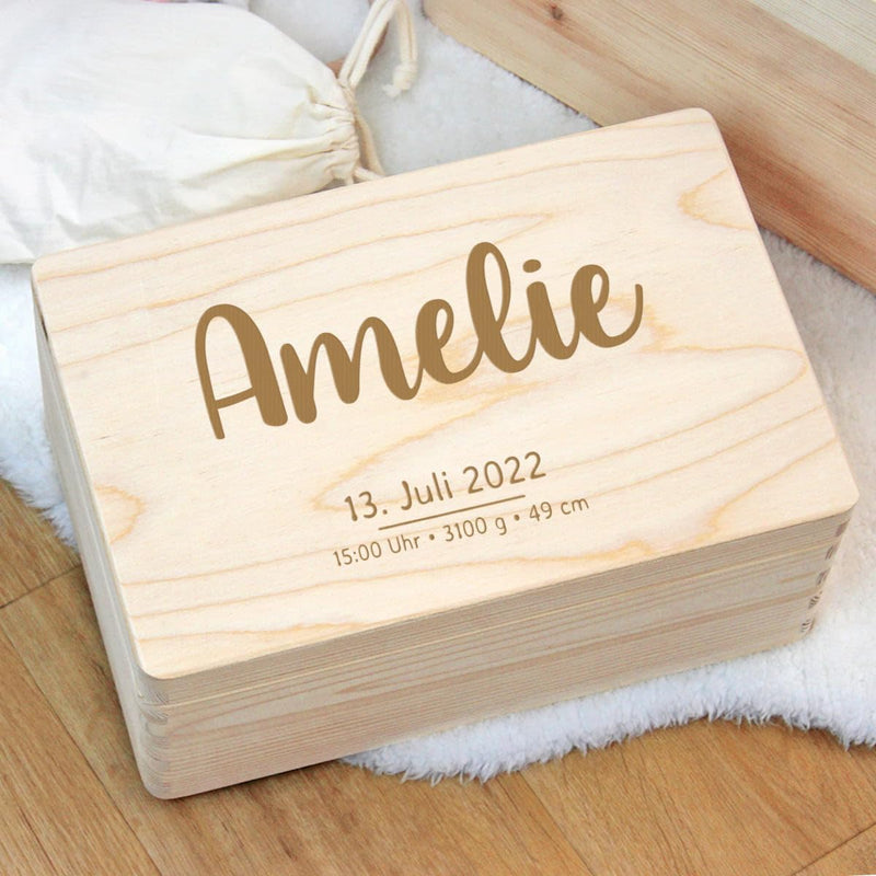 Personalisierbare Erinnerungskiste mit Name I aus Kiefern-Holz I 30x20x14 cm, 30x20x14