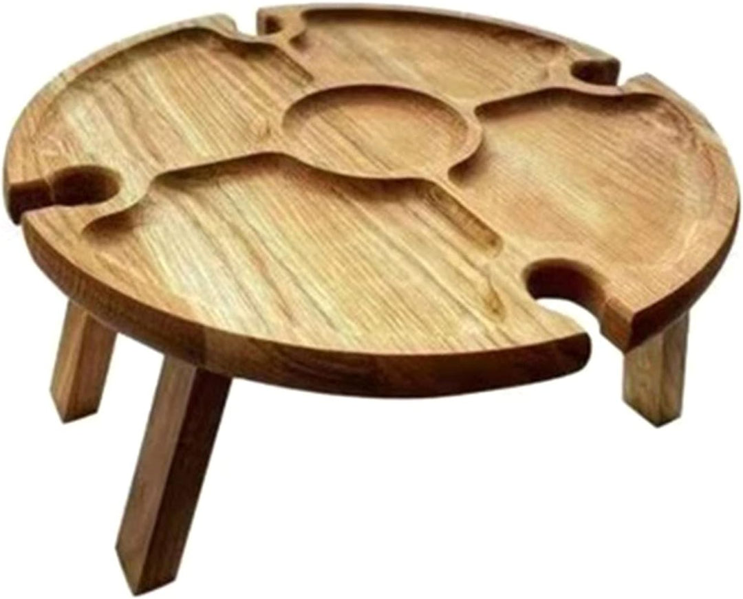 ZYLLZY Zusammenklappbarer Picknicktisch aus Holz für den Aussenbereich mit Rotweinglashalter, tragba