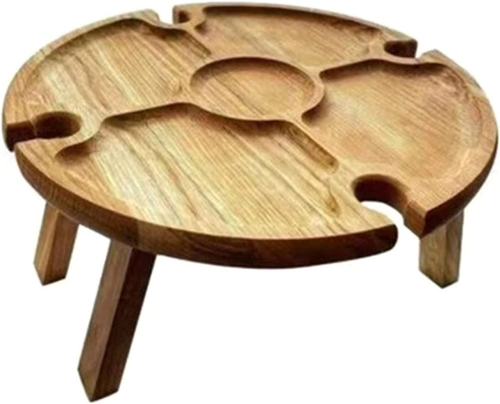 ZYLLZY Zusammenklappbarer Picknicktisch aus Holz für den Aussenbereich mit Rotweinglashalter, tragba