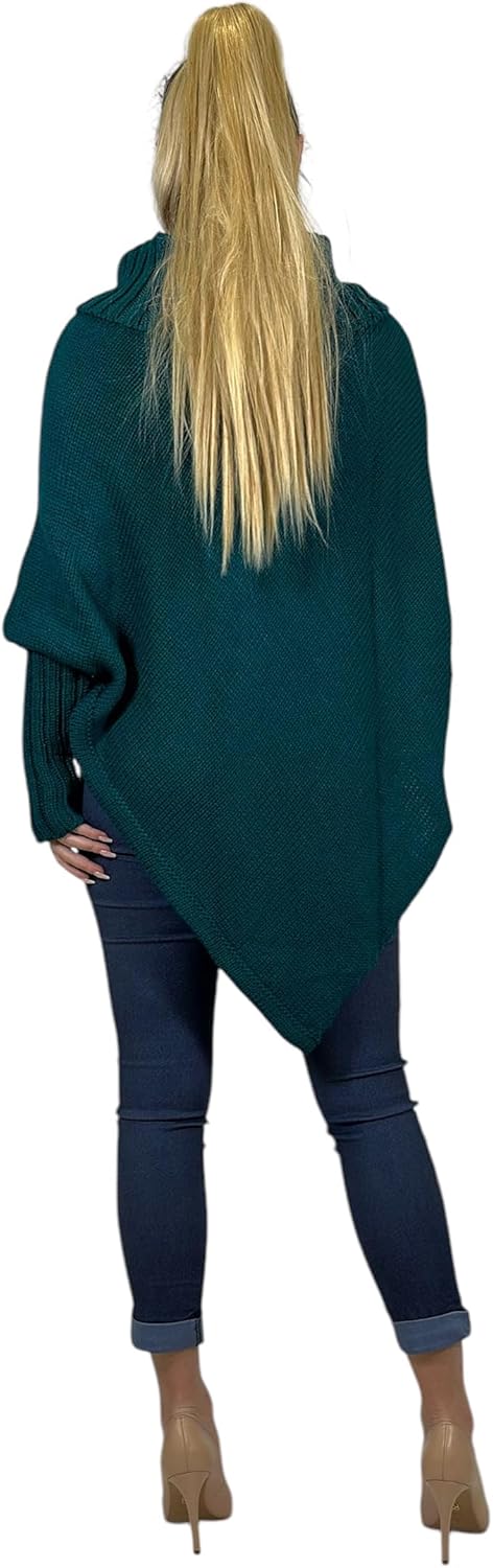 Mississhop Poncho Strick Sweatshirt Pullover Umhang Überwurf Einheitsgrösse Petrol, Einheitsgrösse P