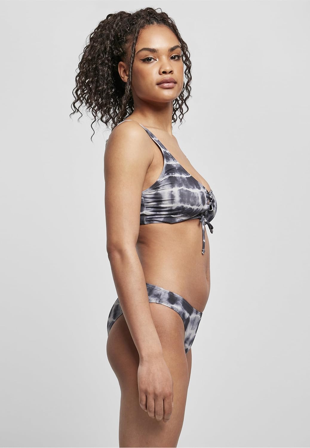 Urban Classics Damen Ladies Lace Up Tie Dye Bikini XS Black/White, XS Black/White