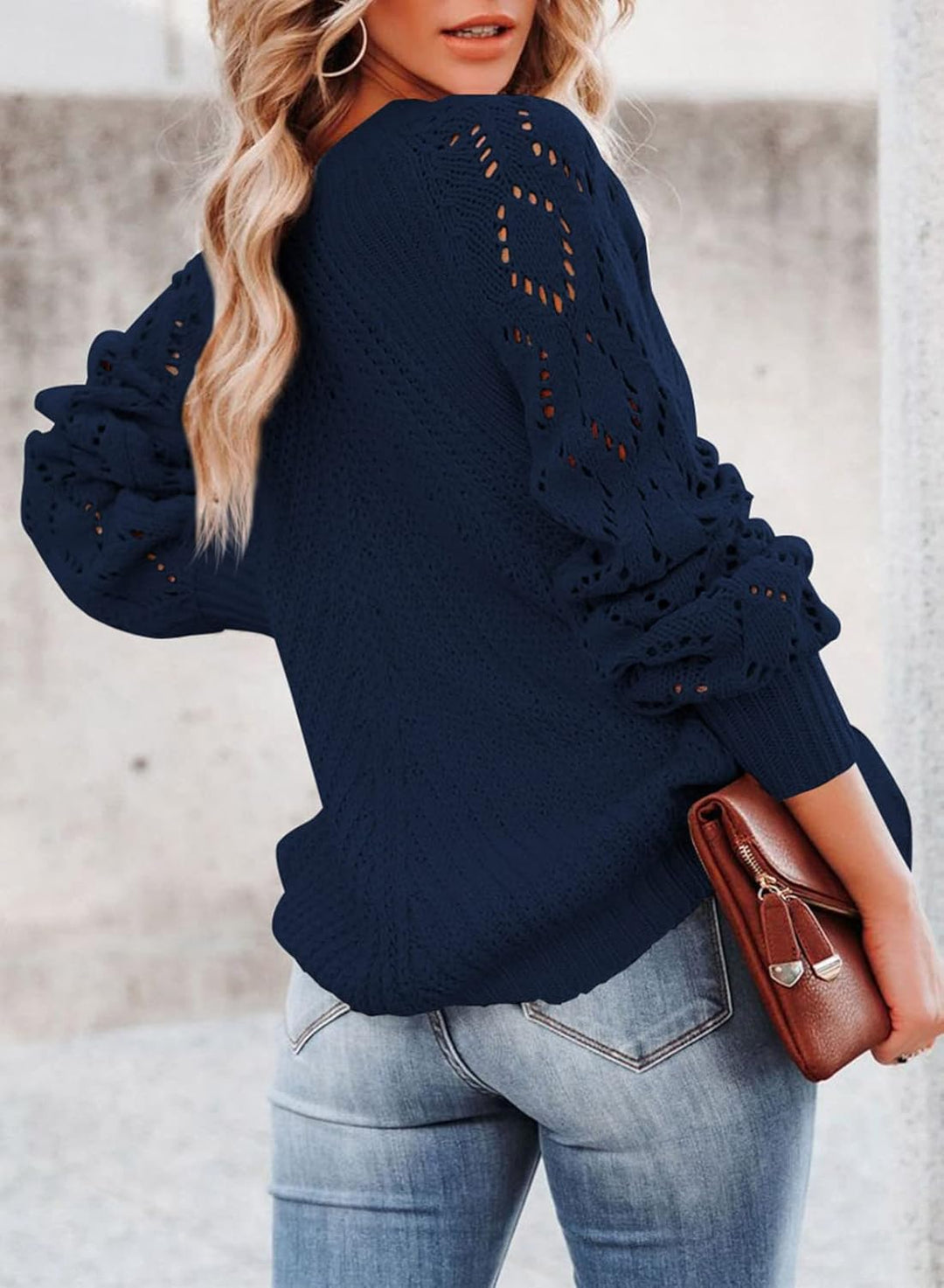 Dokotoo Damen Strickpullover Elegant Rundhals Pullover Langarm Grobstrick Pulli Herbst Winter Einfar