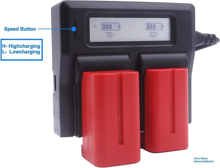 Baxxtar PRO - LCD Dual Ladegerät - kompatibel mit Allen Akkus Sony NP-F NP-F550 NP-F570 NP-F750 NP-F