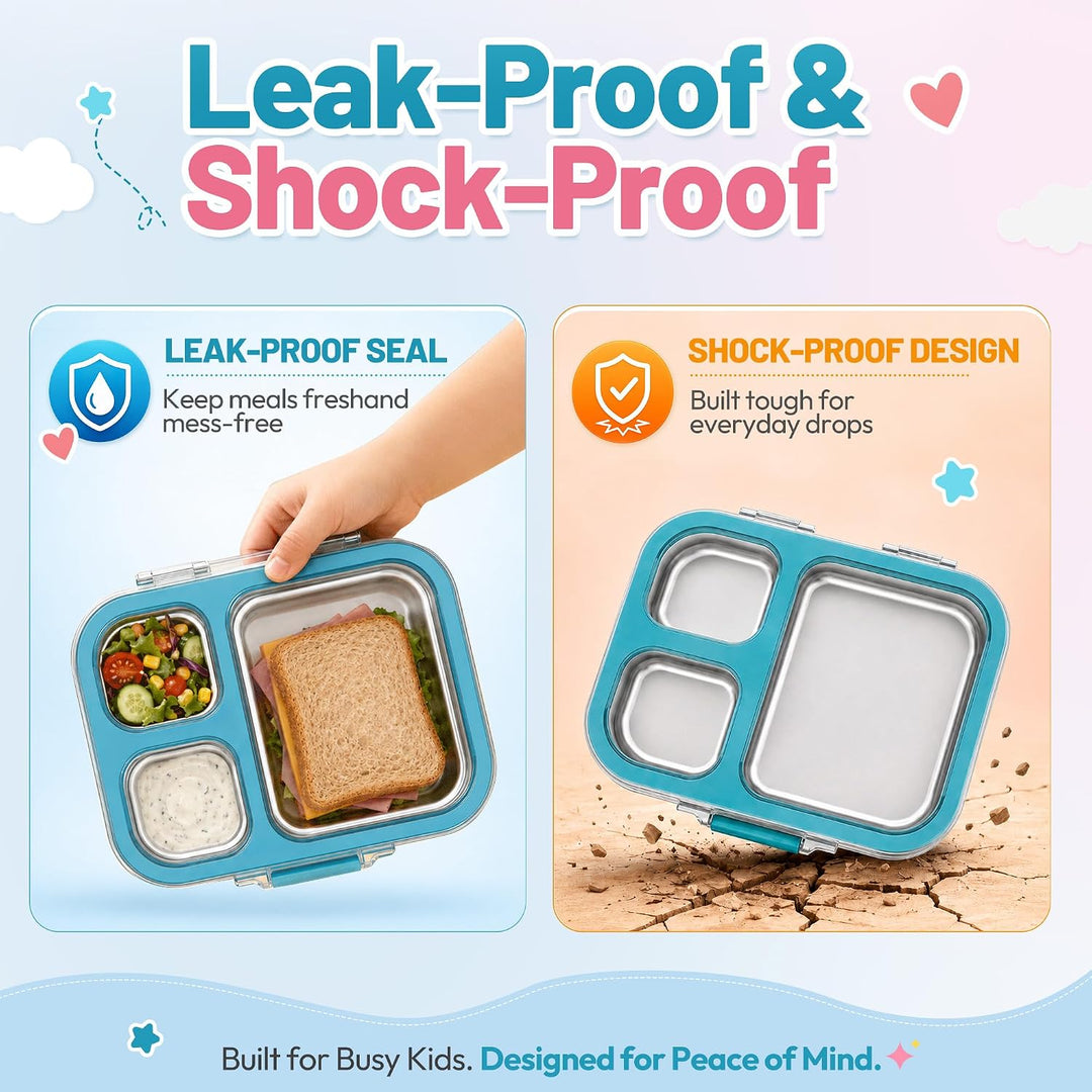 VITONIS Edelstahl Brotdose Lunchbox mit 3 Fächern, Bento Lunch Box Kinder Auslaufsicher BPA frei, Sp