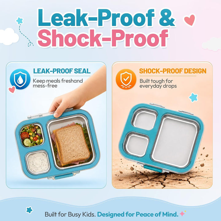 VITONIS Edelstahl Brotdose Lunchbox mit 3 Fächern, Bento Lunch Box Kinder Auslaufsicher BPA frei, Sp