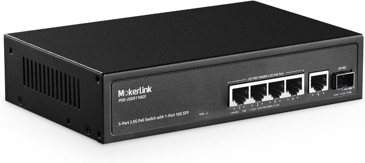 MokerLink 5 Port 2.5 Gigabit PoE Switch mit 10G SFP, 5 x 2.5G Ethernet Ports, 4 Port PoE IEEE802.3af