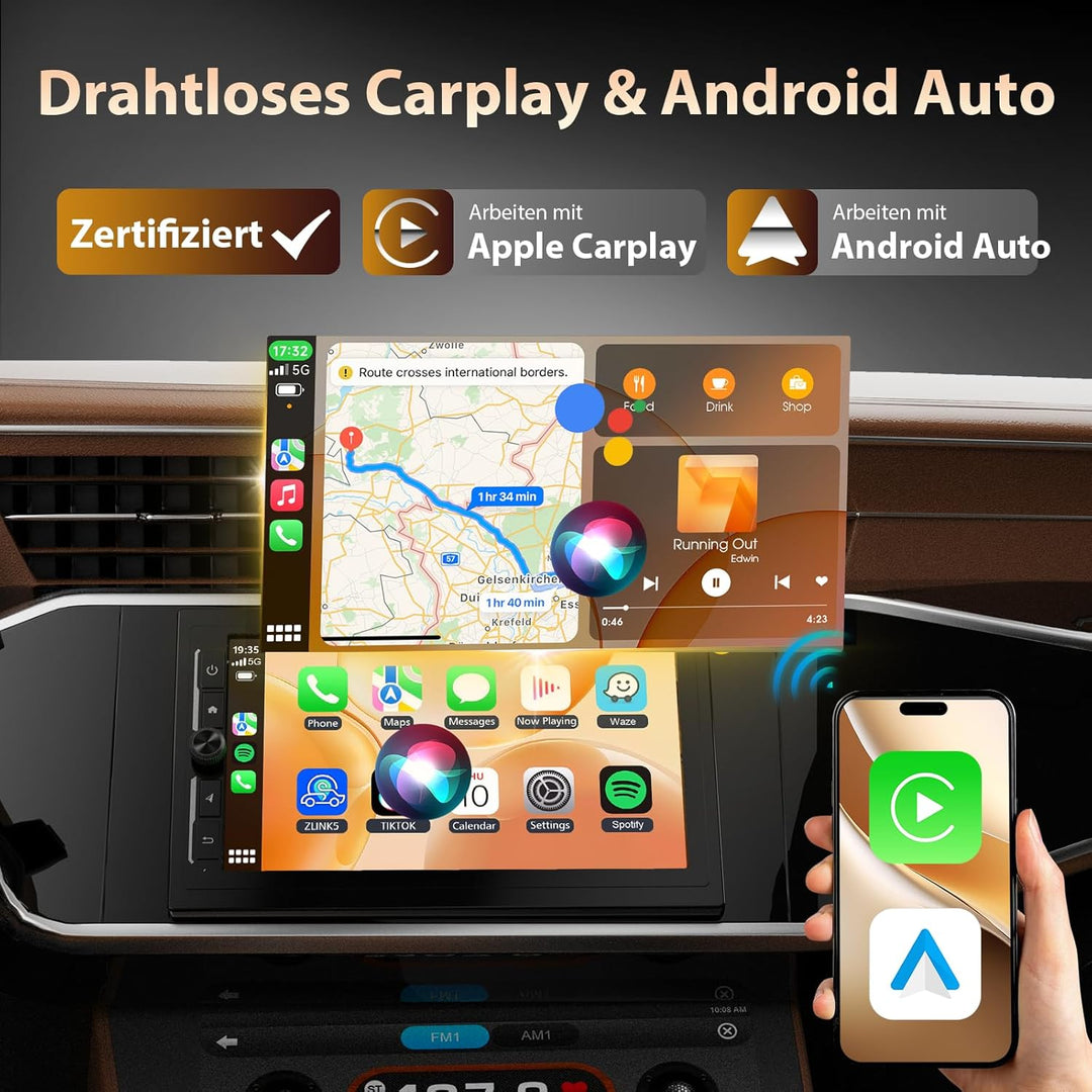 2 DIN Autoradio mit Bildschirm, 7 Zoll Wireless CarPlay Apple Android Auto, DAB+ Radio Bluetooth Car