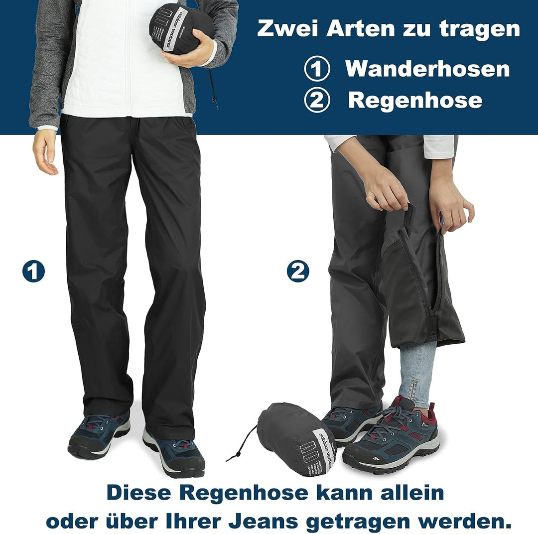 Outdoor Ventures Damen Regenhose Wasserdicht Atmungsaktiv Gefüttert Überziehhose - Winddicht Packbar