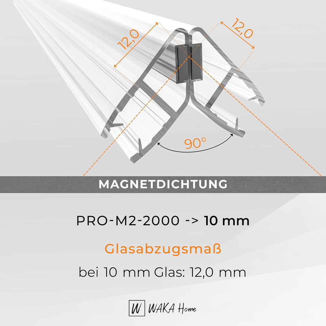 WAKA Premium SET Magnet - Duschdichtung & Duschtür PRO-M2 Duschdichtungen für Duschtüren Optisch Tra