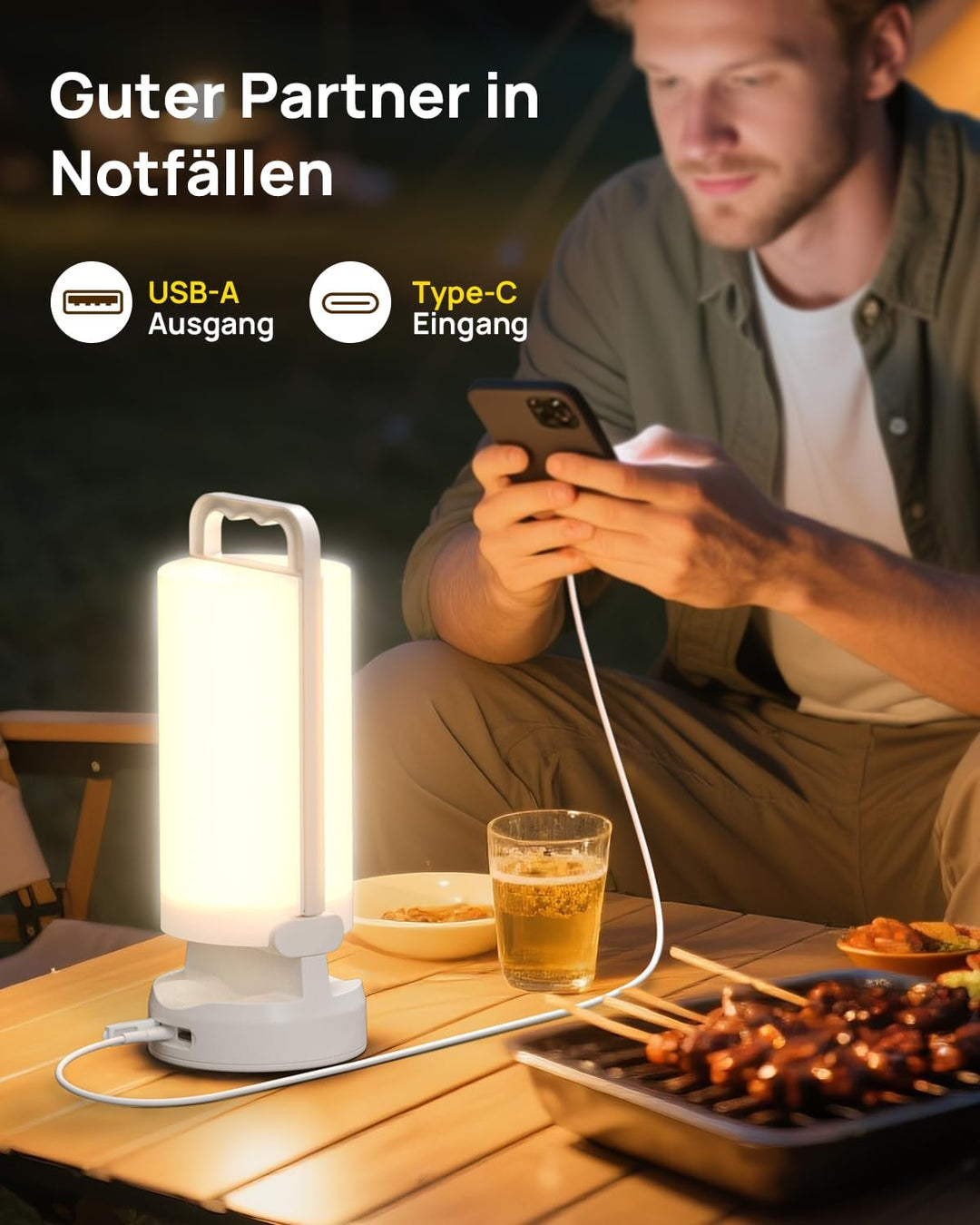 Eventek Solar Campinglampe 8000mAh, Ultrahelle Faltbare LED Camping Licht mit 3 Modi und Touch-Steue