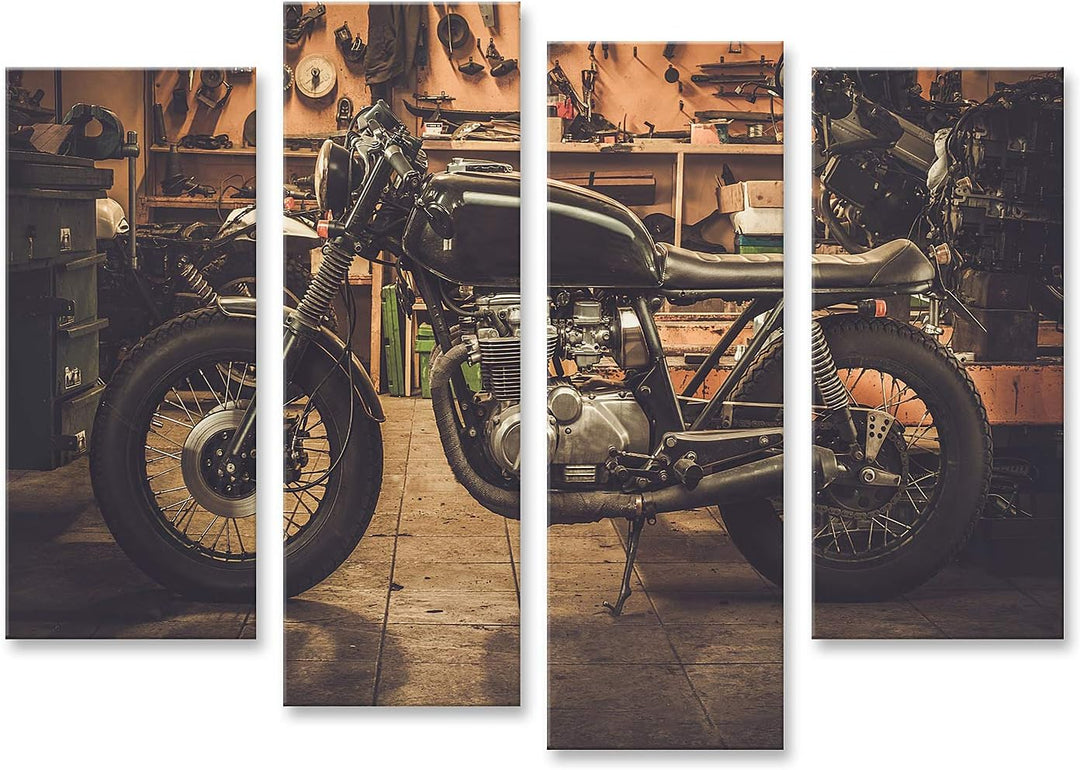 islandburner Bild auf Leinwand Cafe Racer Motorrad Im Vintage Stil In Einer Garage Bilder Wandbilder