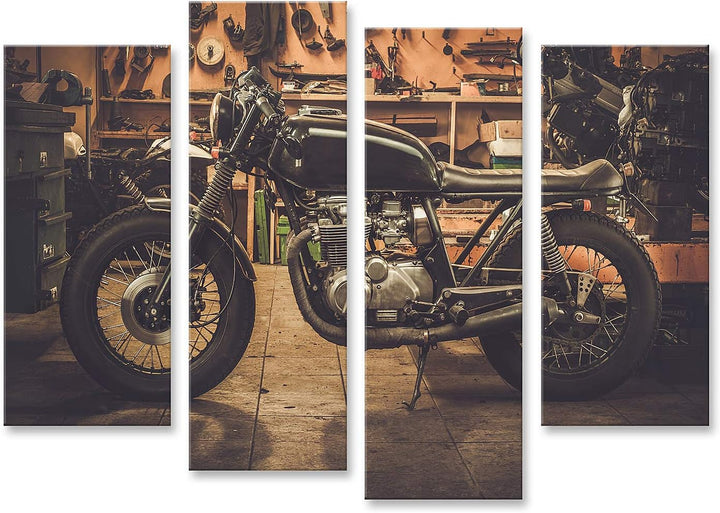 islandburner Bild auf Leinwand Cafe Racer Motorrad Im Vintage Stil In Einer Garage Bilder Wandbilder