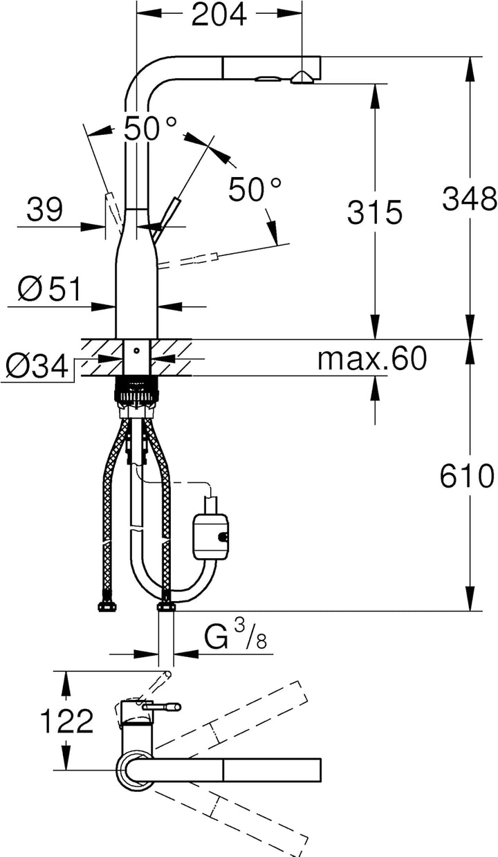 GROHE Essence - Einhand-Spültischbatterie (mit herausziehbarer Dual Spülbrause, Schwenkbereich 360°,