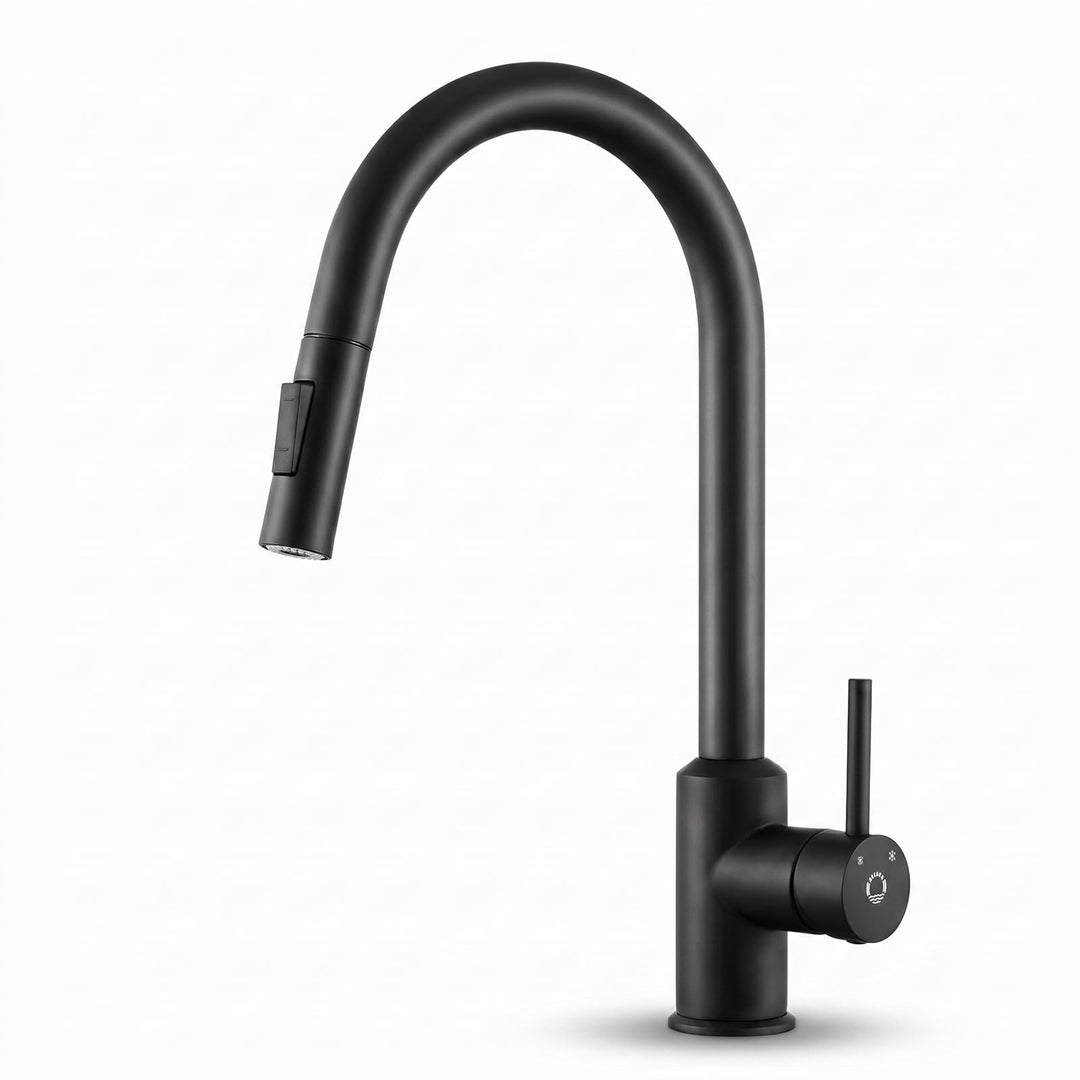 CECIPA Wasserhahn Küche Schwarz, Mischbatterie Küche mit Hohem Bogen, Hochdruck Küchenarmatur mit Br