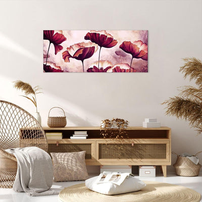 Wandbilder Dekoration Wohnzimmer Mohn Blume Wiese Panorama Bilder auf Leinwand 120x50cm Leinwandbild