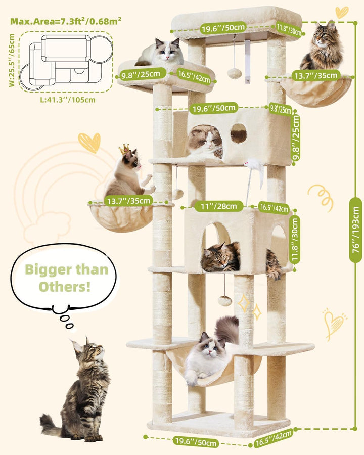 Taoqimiao 193CM Kratzbaum Gross XXL, Katzenbaum Katzenbaum Grosse Katzen Stabil Katzenkratzbaum mit