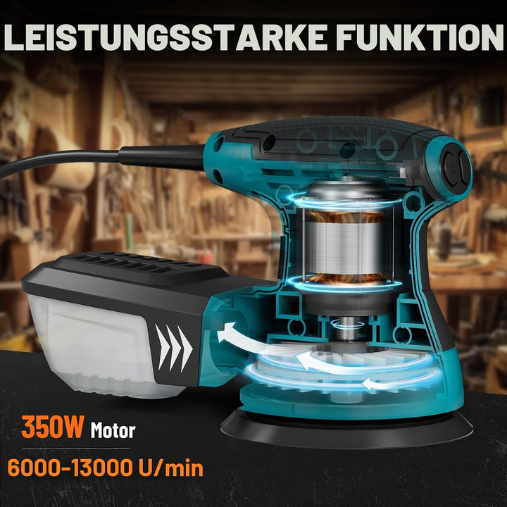 DOVAMAN ROS01A 350W Exzenterschleifer, 6 Variable Geschwindigkeiten, 13000 U/min, 12 Stück Schleifpa
