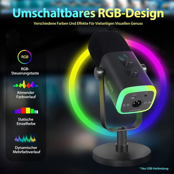 FIFINE XLR Gaming Mikrofon für Streaming Podcast Studio, USB Dynamisch Microphone PC mit Stummschalt