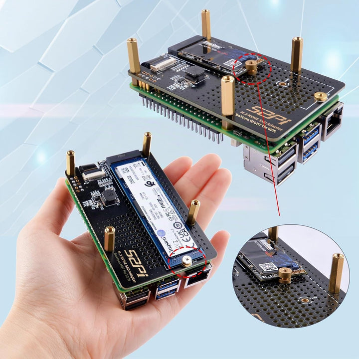 GeeekPi N07 M.2 PCIe to NVMe Bottom SSD Pip PCIe Peripheral Board for Raspberry Pi 5,Support M.2 Key