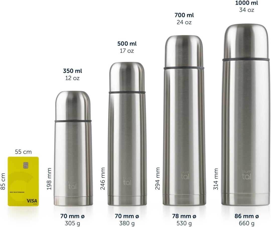Blumtal Thermoskanne für unterwegs, BPA-frei, Thermobecher, doppelwandige Isolierung, Edelstahlbeche