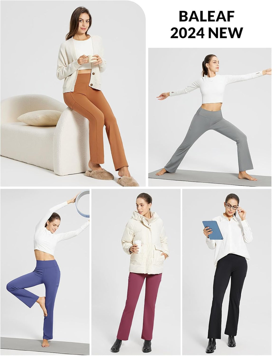 baleaf Damen Thermohosen mit Taschen Flare Leggings Hohe Taille Bootcut Thermo Leggings Sweatpants W