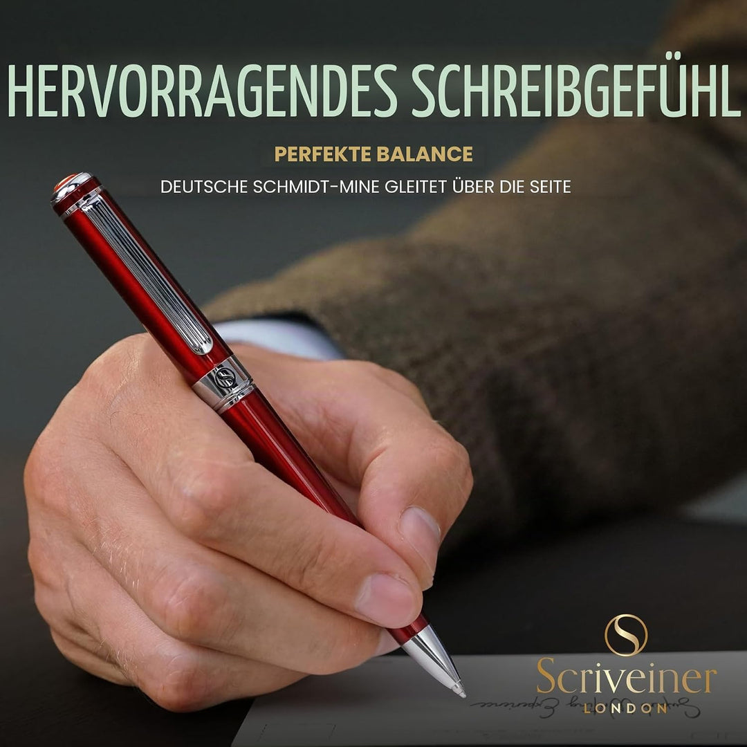 Scriveiner Kugelschreiber Deep Crimson Red - Hochwertiger Design Kugelschreiber in Purpurrot mit Chr