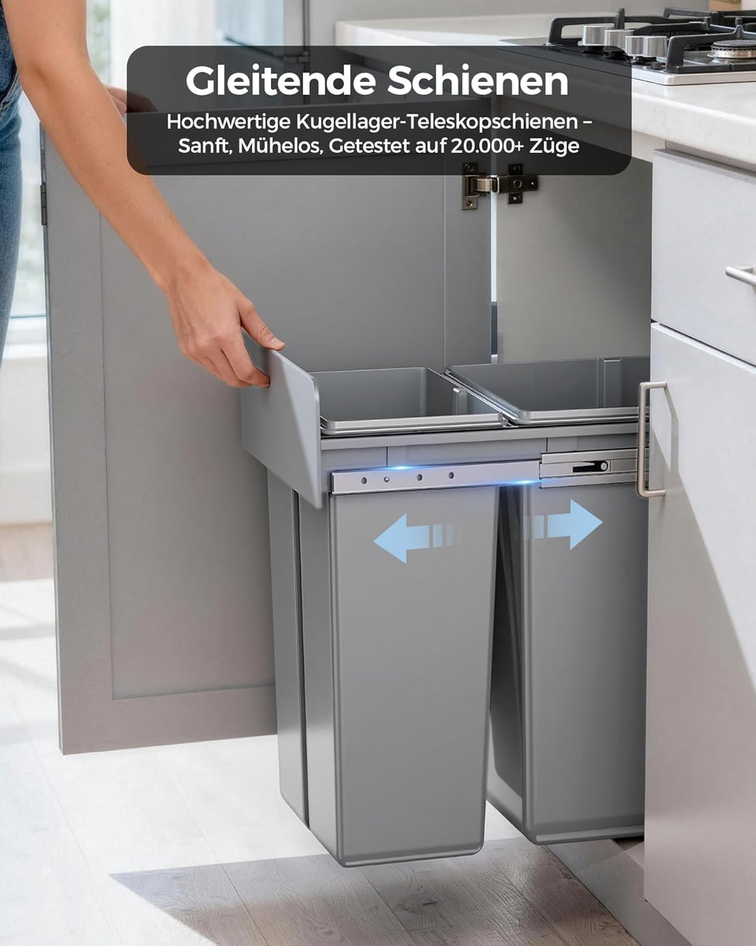 lovewind Abfallsammler Tandem, 10L+20L, Mülleimer küche, Mülltrennsystem für Unterschrank，Abfalleime