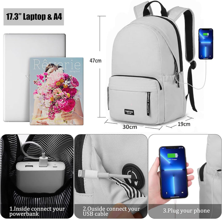 YAMTION Schulrucksack Teenager Jungen & Mädchen für 17.3 Zoll,Laptop Rucksack Damen Schulranzen Frau