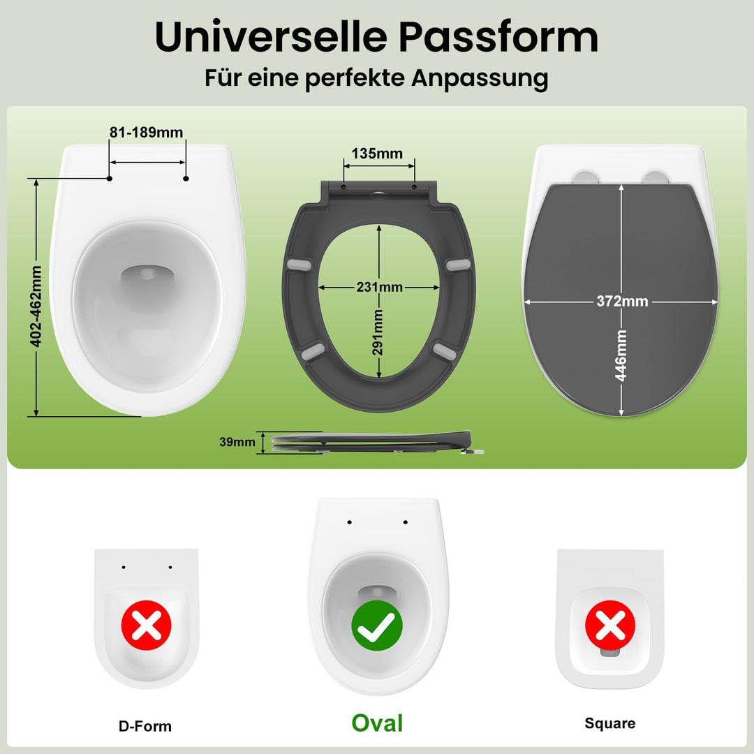 YEAUPE PRO Toilettendeckel mit Absenkautomatik Oval, WC Sitz Duroplast, Grau | Klodeckel, Klobrille,