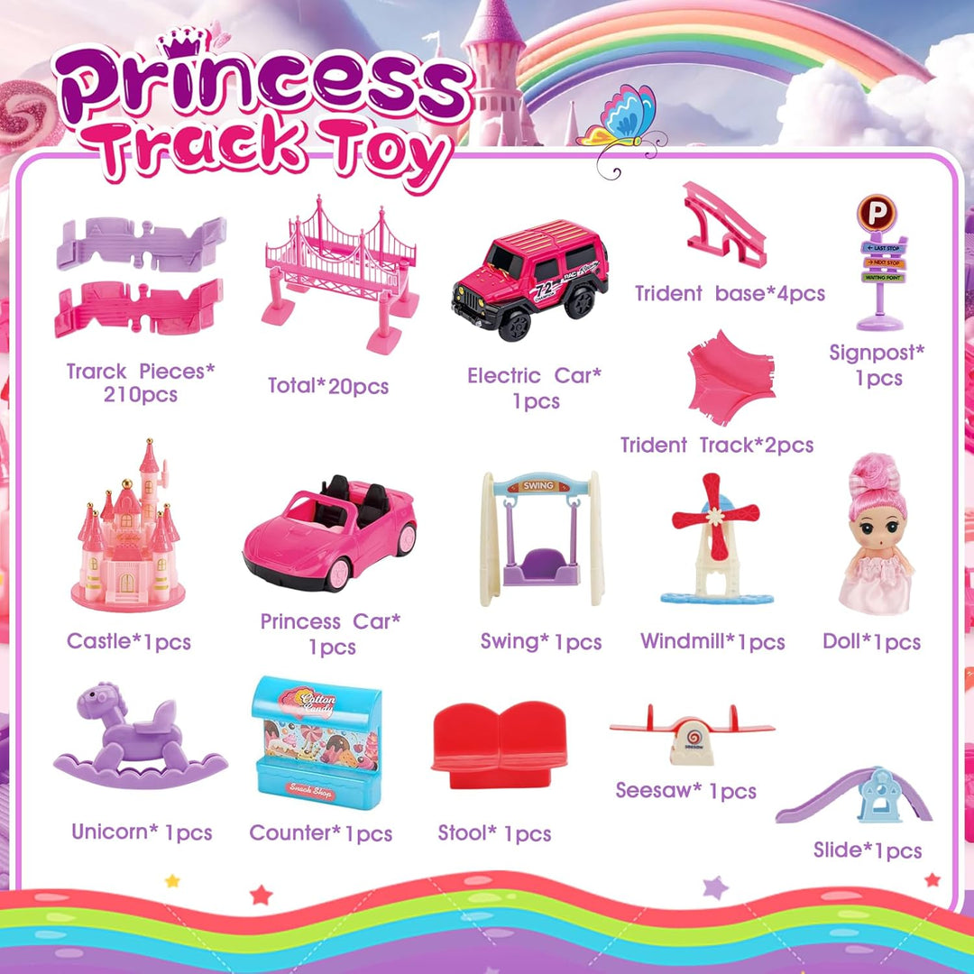 ROCKY&CHAO Autorennbahn Rennbahn Kinderspielzeug 248 Stück mit Puppe, Flexible Track Spiele Spielzeu