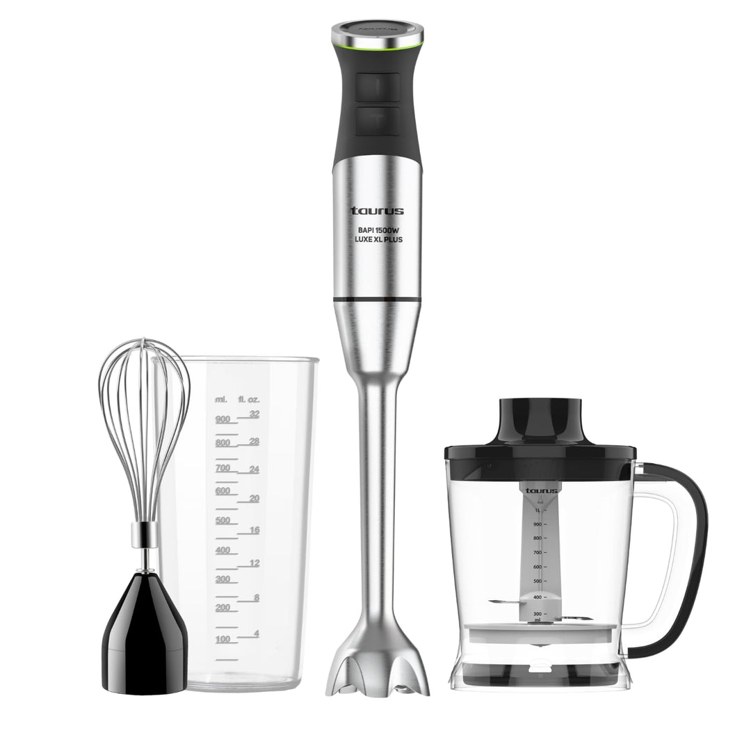 Taurus – Stabmixer XXL 1500W | 20 Geschwindigkeiten + TURBO | Edelstahlklingen | Spritzschutzglocke