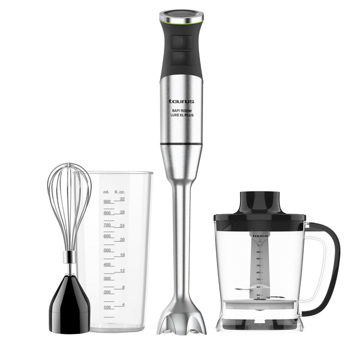 Taurus – Stabmixer XXL 1500W | 20 Geschwindigkeiten + TURBO | Edelstahlklingen | Spritzschutzglocke